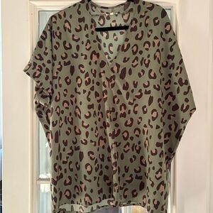 JODIFL Leopard Print V-Neck Blouse - Olive and Brown